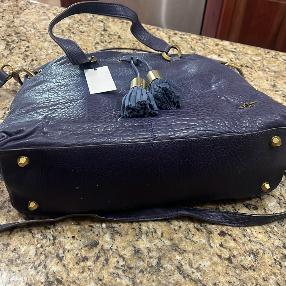 orYANY Navy Leather and Suede Satchel NWT - Picture 3 of 9